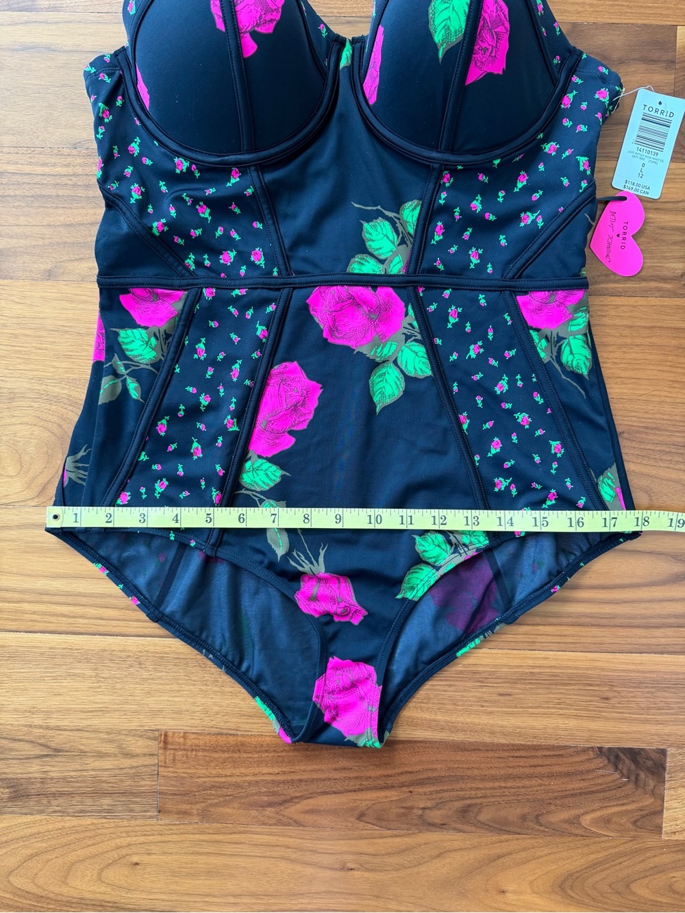 NWT Torrid x Betsy Johnson Black Pink Rose Swimsuit Sz 12 / L Whimsigoth Floral - Picture 9 of 16